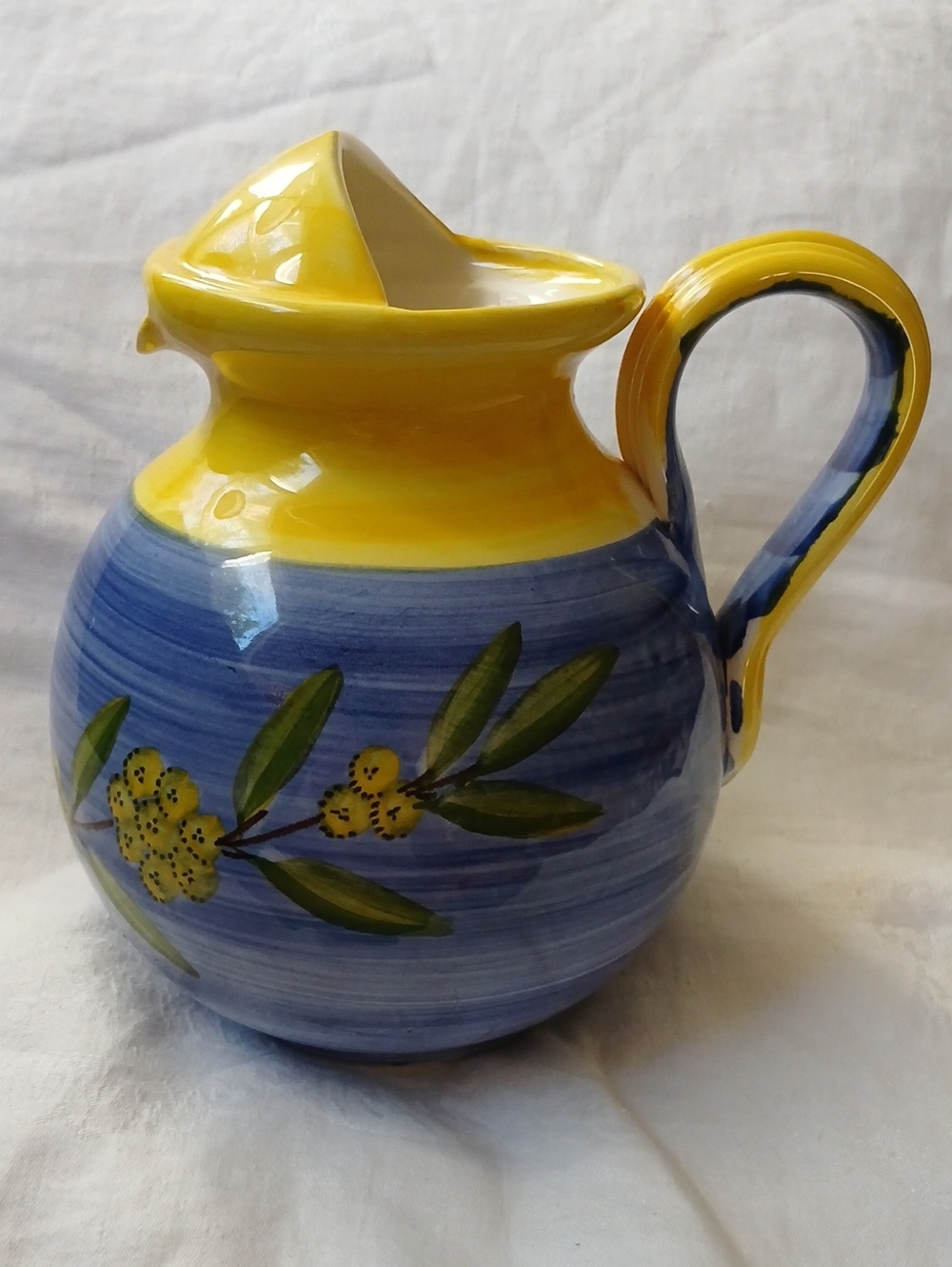 Poterie Salernoise Ceramic Pitcher Blue And Yellow Floral